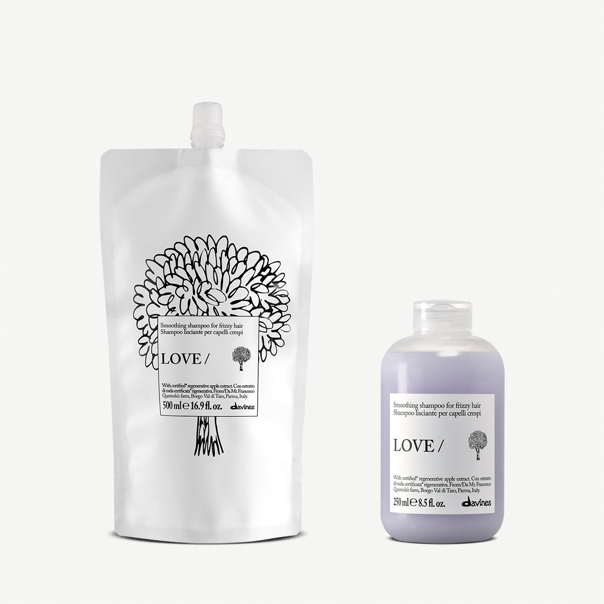 Davines ES International LOVE Smoothing Shampoo + Refill - Kit de recarga de champú anti-frizz para cabello encrespado