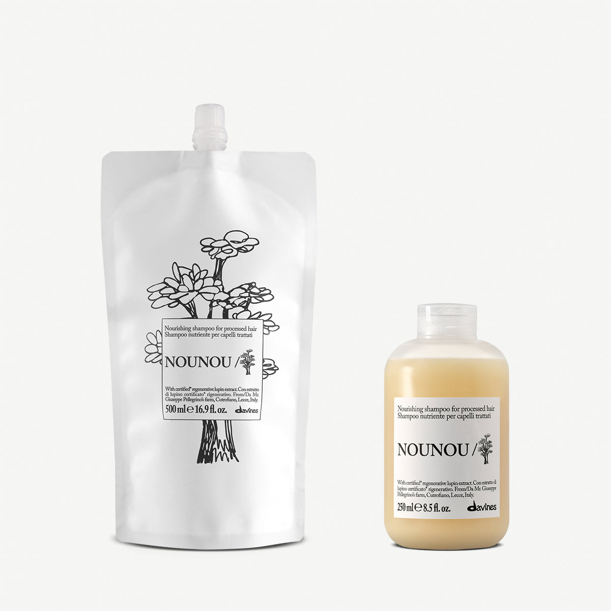 Davines ES International NOUNOU Shampoo + Refill - Kit de recarga de champú nutritivo para cabello tratado y quebradizo